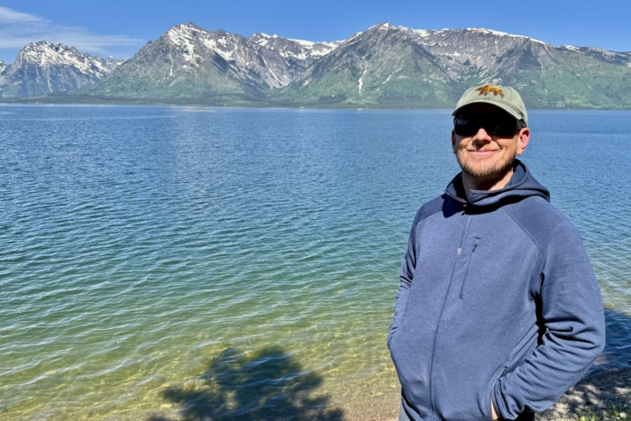 Manwearing the Outdoor Research Crescent Full Zip Hoodie