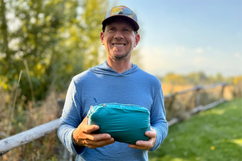 Patagonia Down Sweater Hoody packed into its stuff sack