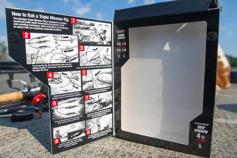 The instructions on how to rig the triple minnow rig.