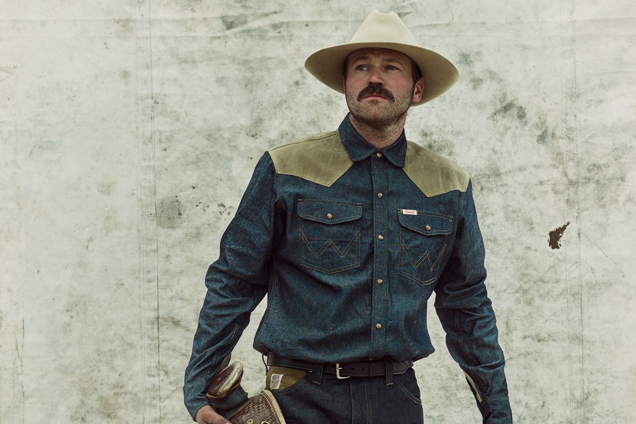 Cowboy in denim button-up shirt