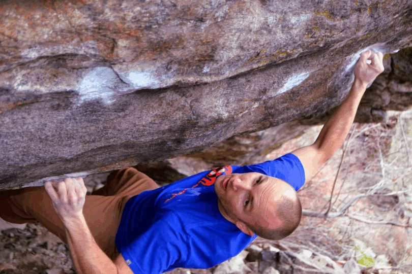 Up close shot of a person bouldering