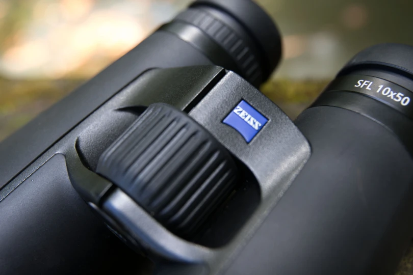 The focus wheel on binoculars