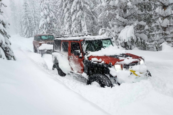 Being acutely aware of tire pressure, tire choice, and your right foot in balance with the rig's momentum makes driving in deep, deep snow less stressful; (photo/Jeremy Evans)