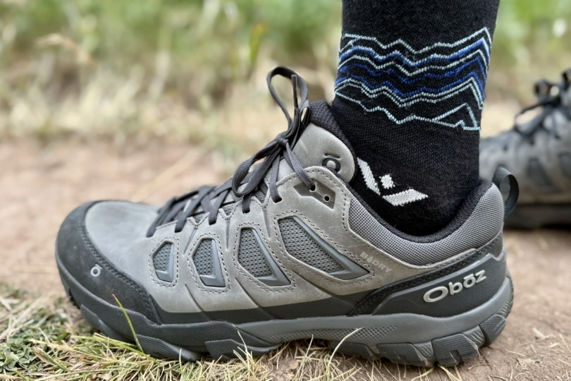 Woman wearing the Oboz Sawtooth X Low Waterproof hiking shoes