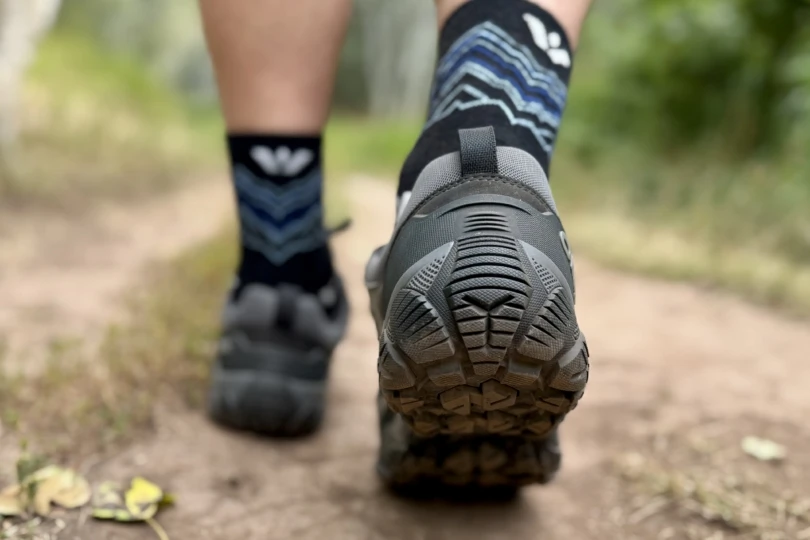 Woman wearing the Oboz Sawtooth X Low Waterproof hiking shoes