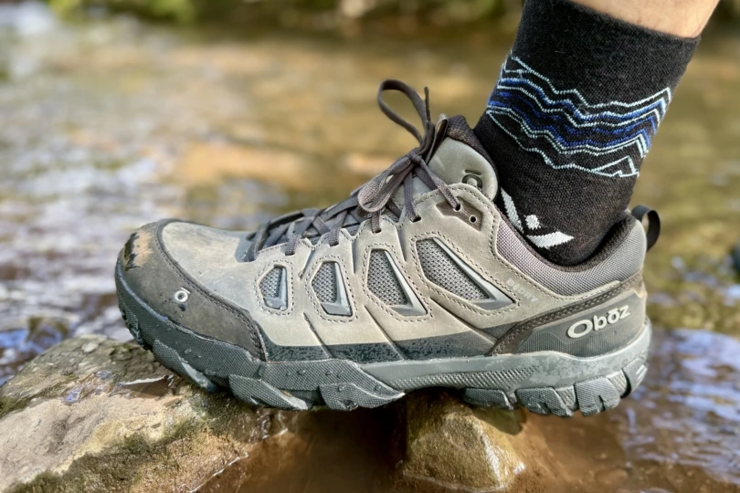 Woman wearing the Oboz Sawtooth X Low Waterproof hiking shoes