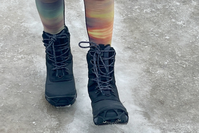 TNF Chilkat with traction devices and on ice