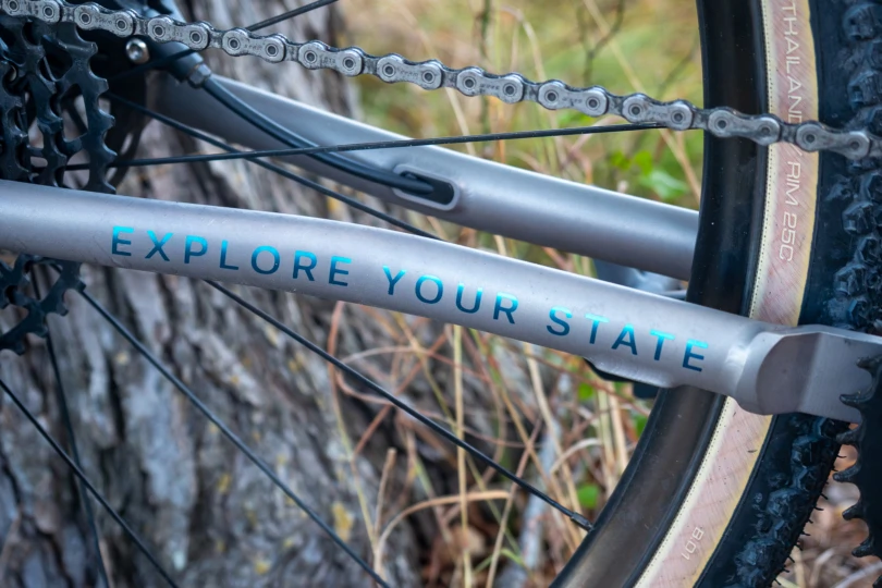 State Bicycle Co. Titanium All-Road chainstay messaging