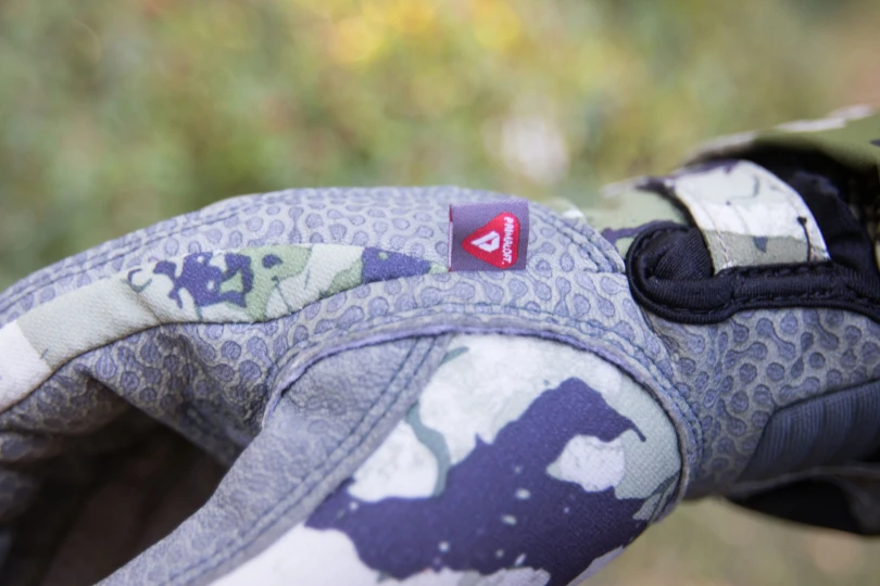 A Primaloft tag on gloves