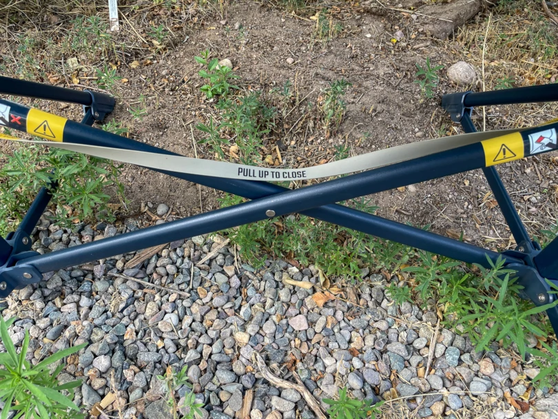 a tight image of the closure strap on the nemo stargaze evo-x camp chair