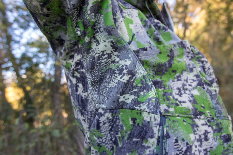 The breathable port on the armpit of a hunting jacket