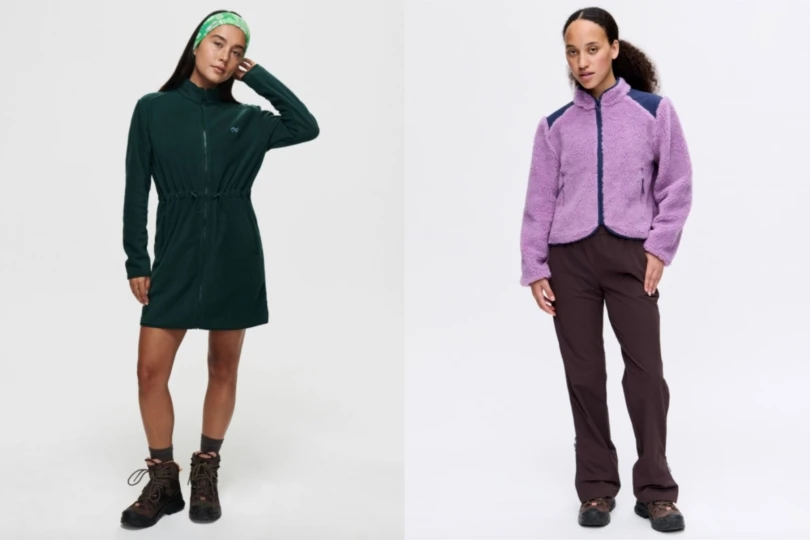 Side by side shot of women wearing fleece dress and fleece