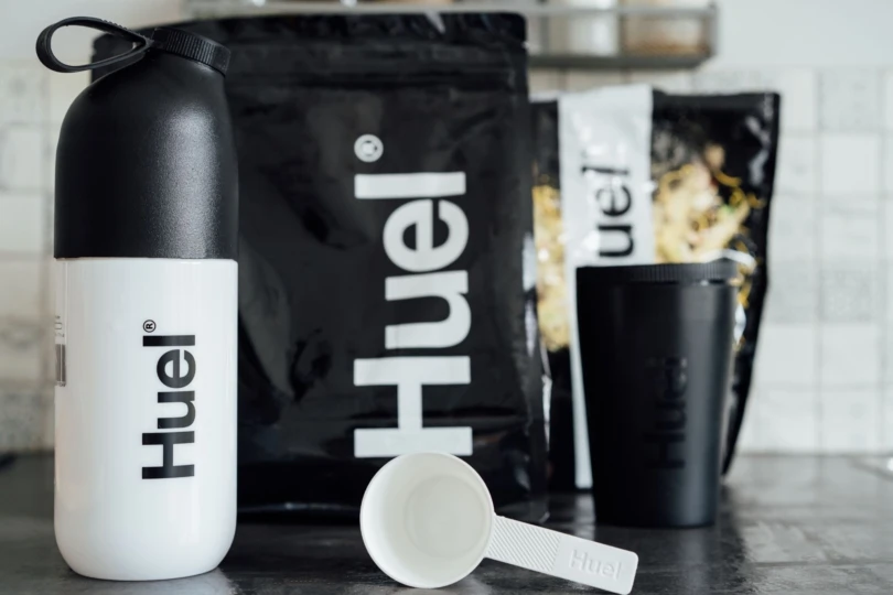 Huel bag, shake, and shaker