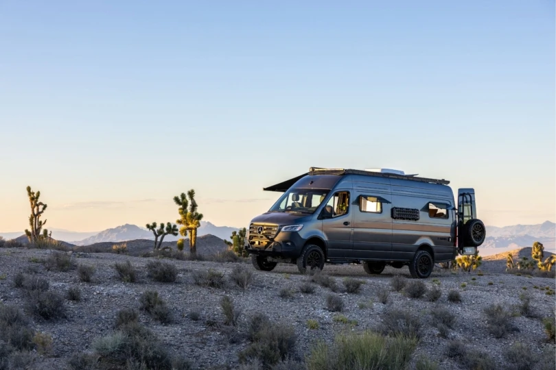 camper van parked in joshua tree national park