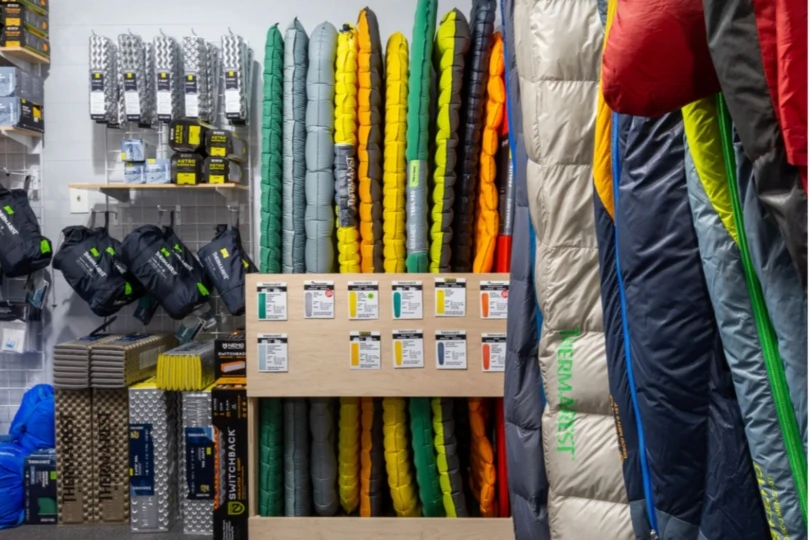 row of sleeping bags