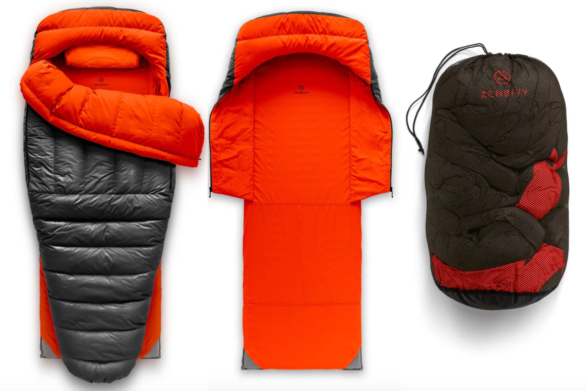 Shots of sleeping system laid out and in bag