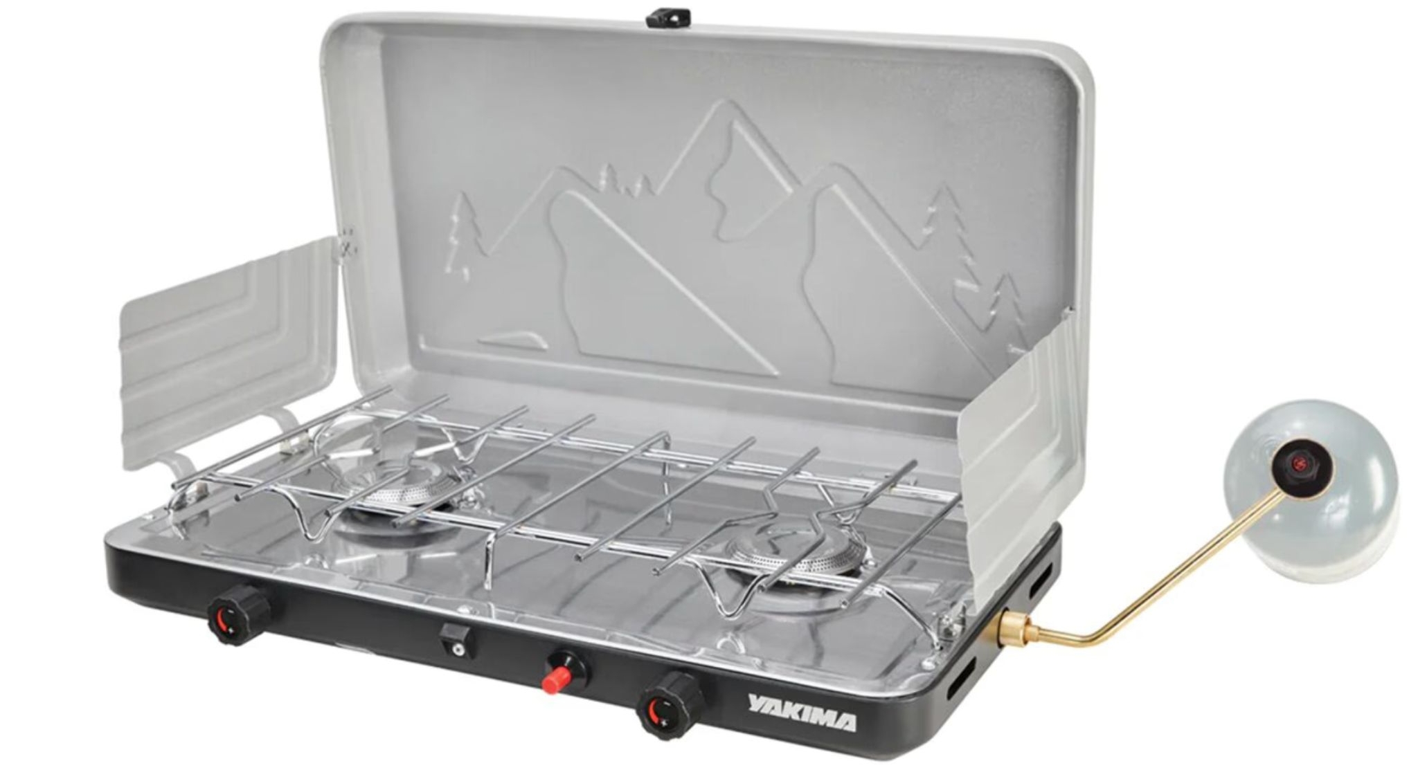 Grey two-burner stove set up