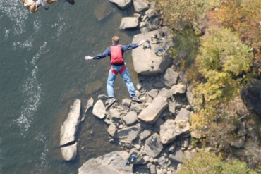 Base jumper above river
