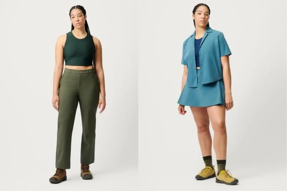 side by side of woman in sporty hiking outfits