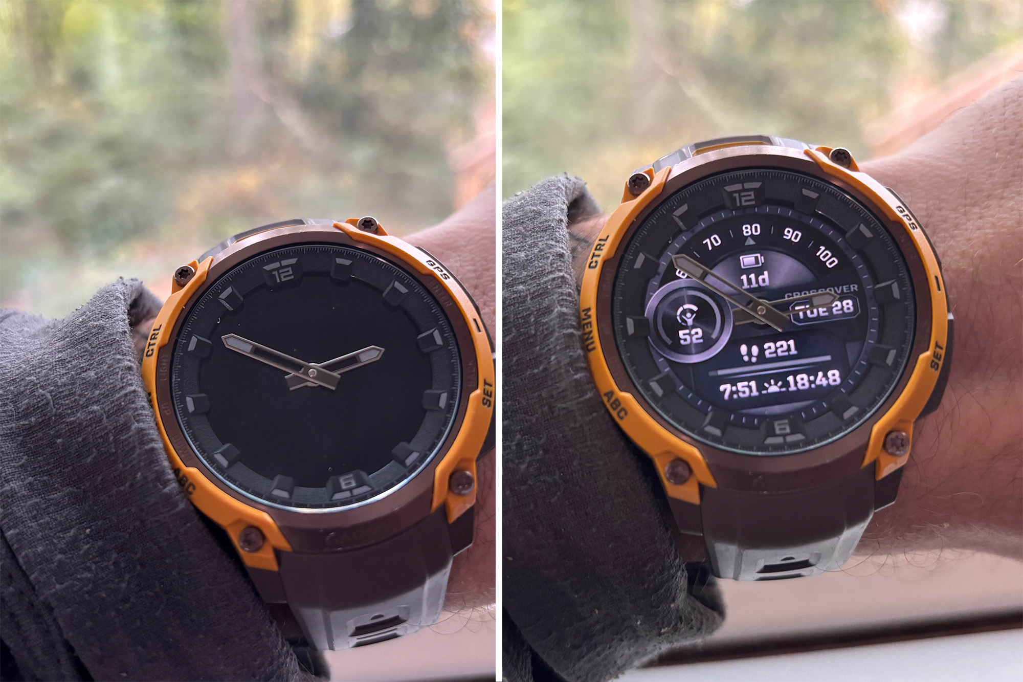 garmin instinct crossover AMOLED face comparison