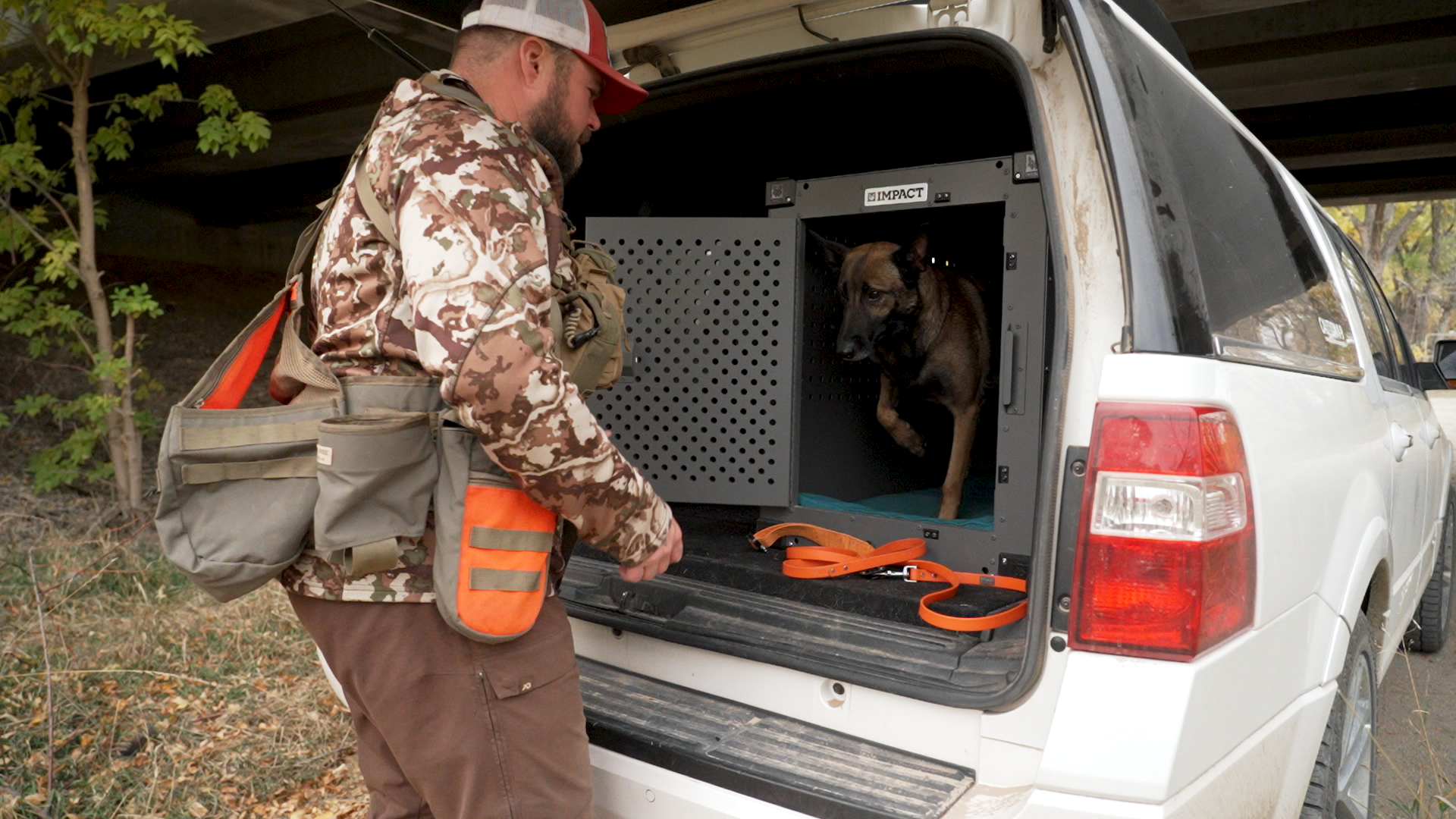 man unloading dog from impact crate