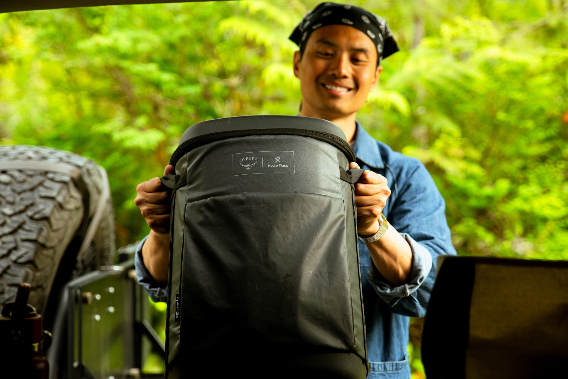 Person outside with cooler backpack
