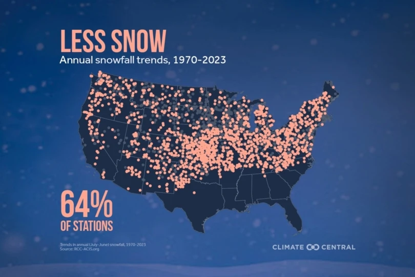Snowfall areas with less