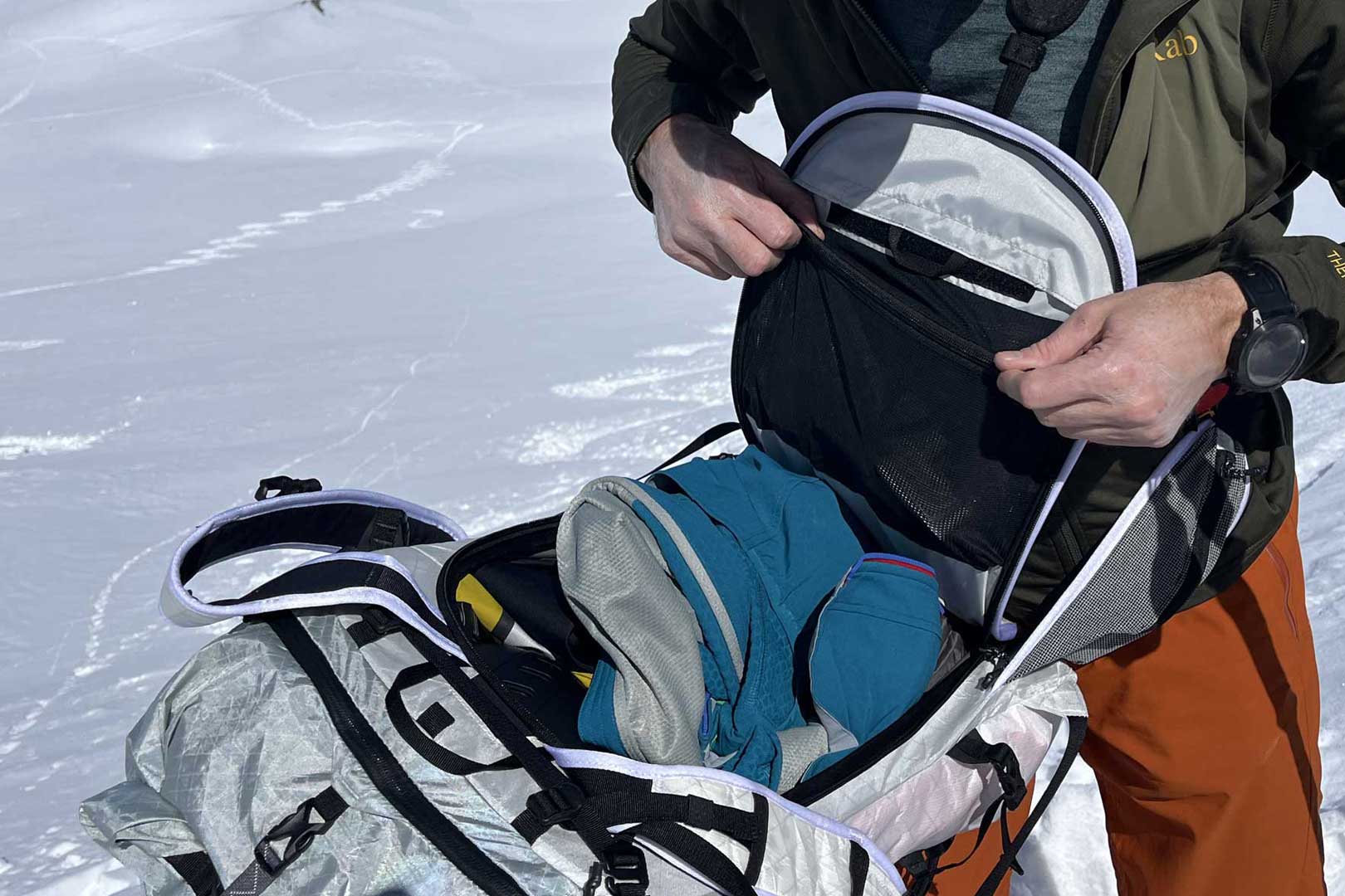 Horse-shoe zipper, back-panel access makes retrieving gear an easy and dry experience; (photo/Steve Graepel)