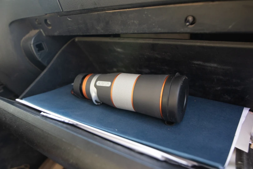 The Maven M.2 Monocular in a truck glovebox