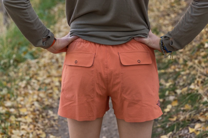 The back of Rabbit High Country Shorts with two flap pockets visible