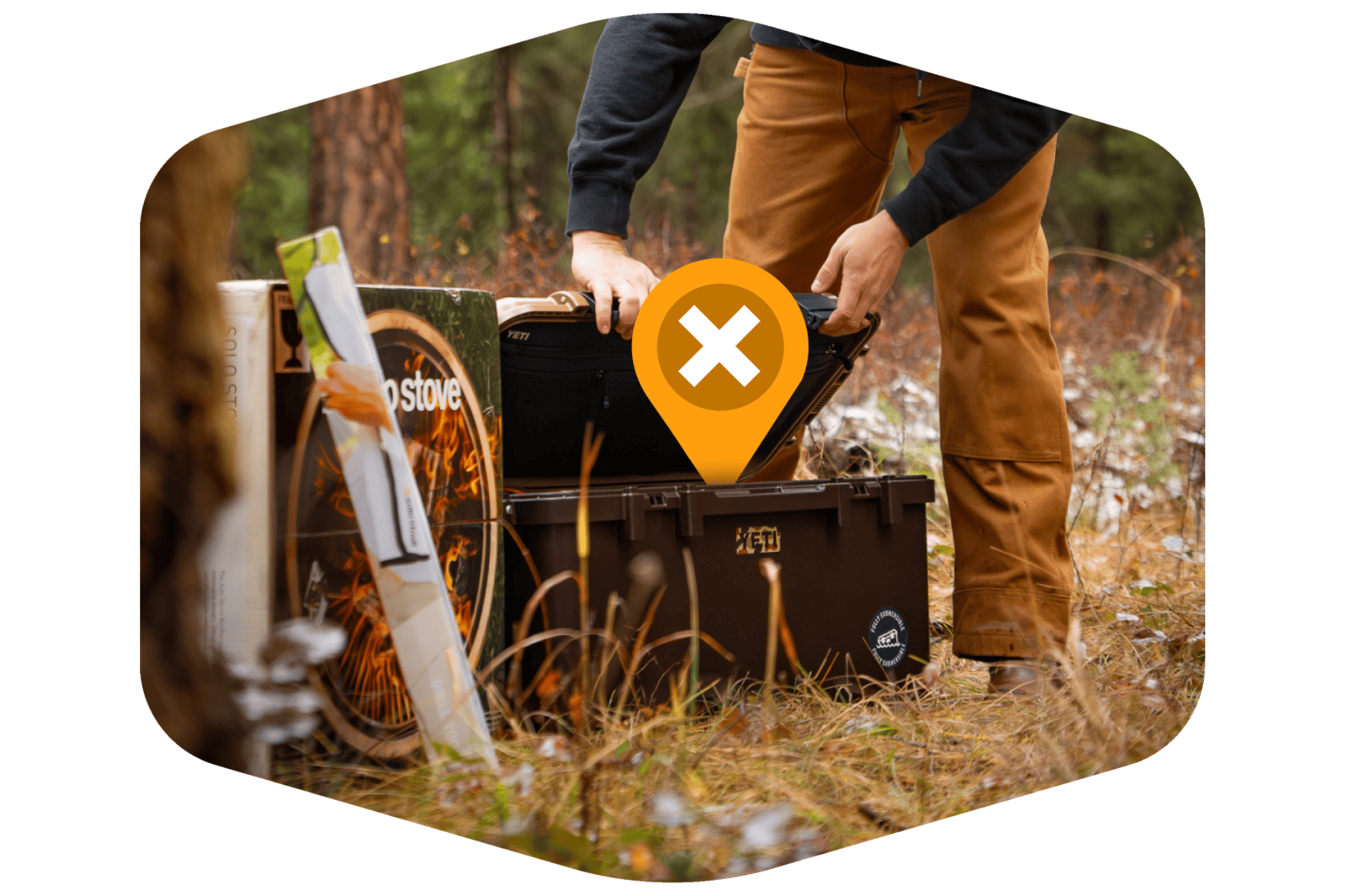 Yeti cooler with "X" graphic