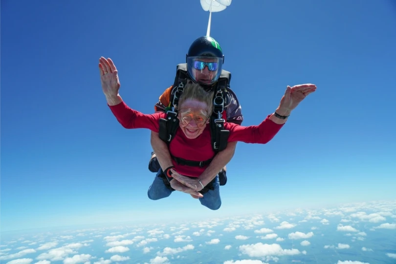 Woman in tandem skydive