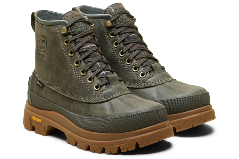 Green leather hiking boot