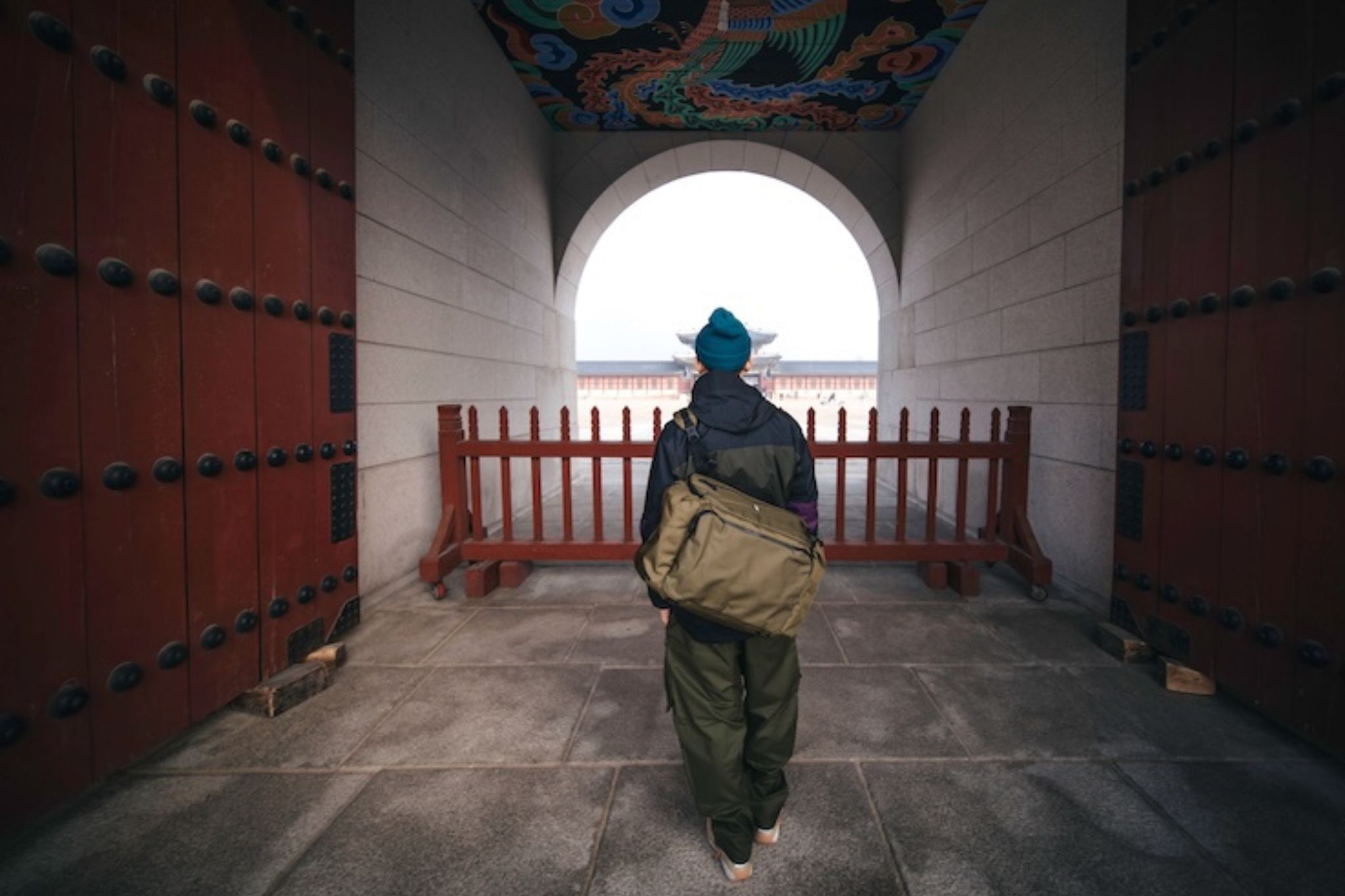 Rear view of a person with bag