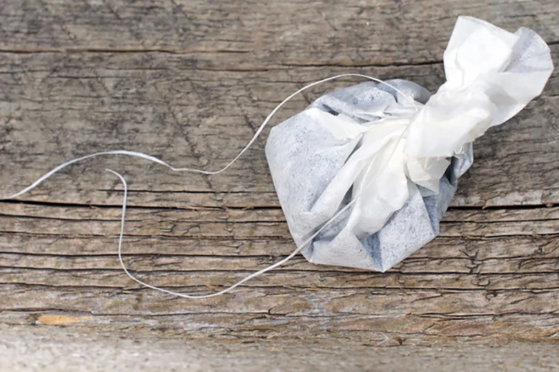 coffee tied in a homemade bag