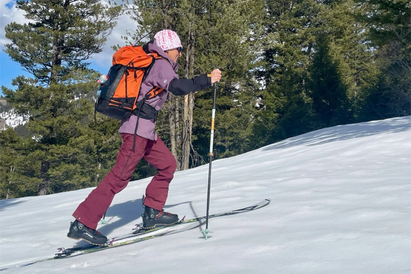 Touring uphill with the boot flexing naturally on the skin track