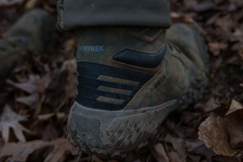 The heel of a hunting boot.