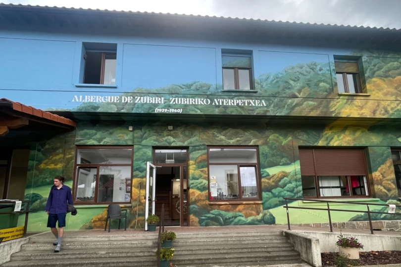 The entrance of an albergue in Zubiri during the Camino de Santiago hike