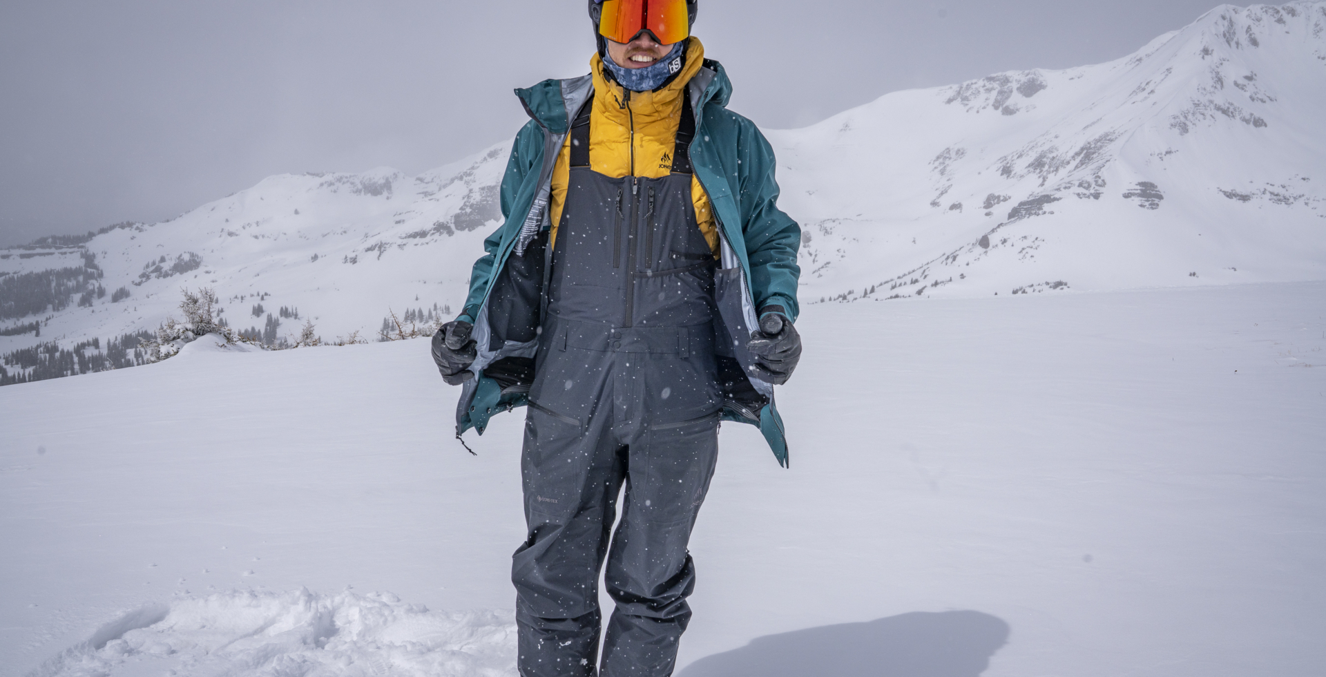 Eric Phillips testing the Jones Shralpinist Recycled GORE-TEX ePE Bibs; photo/Eric Phillips