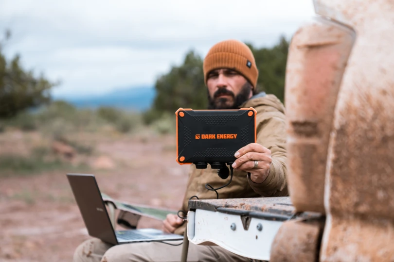Showing the portable power pack during use at camp