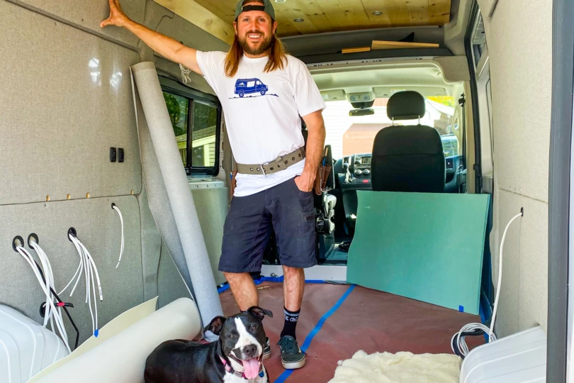 Corey Smith of Viewpoint Campervans inside a van build