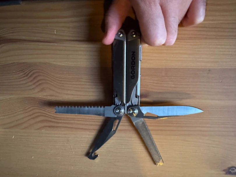 the gordon multitool with the four main tools open