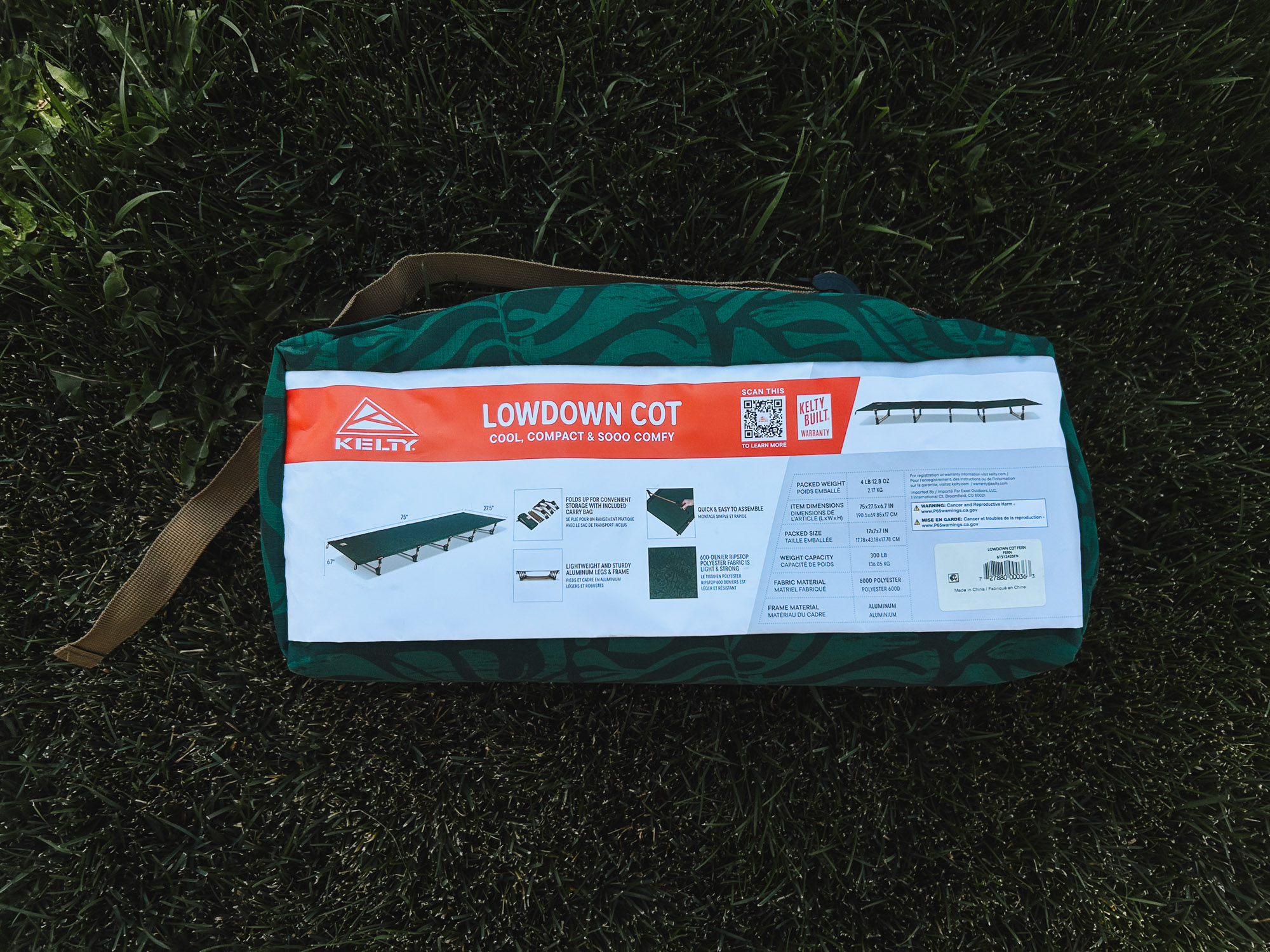 the lowdown cot packed into its carrying bag