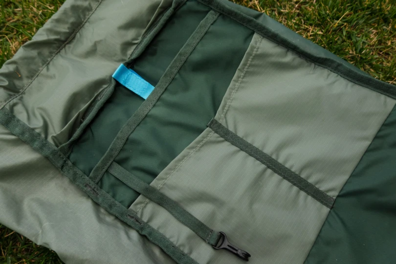 the interior back panel of the flash 18 pack, showing the pocket arrangement