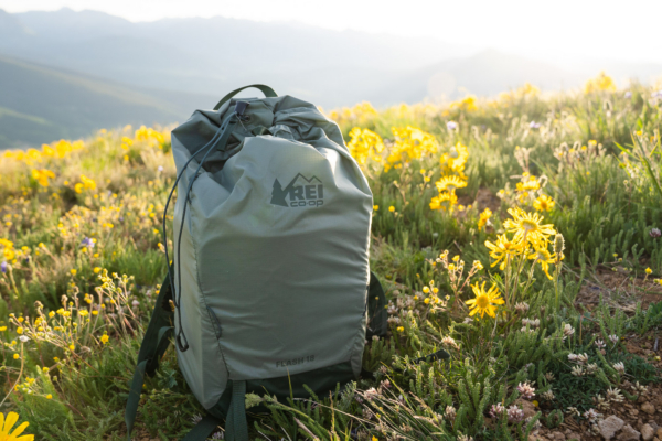 the flash 18 daypack in a field of flowers in colorado