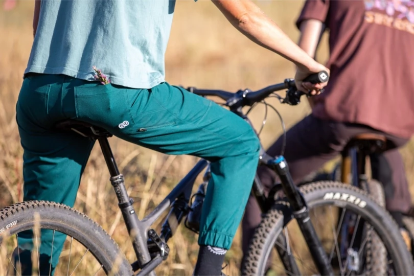 Rear view of person on a mountain bike