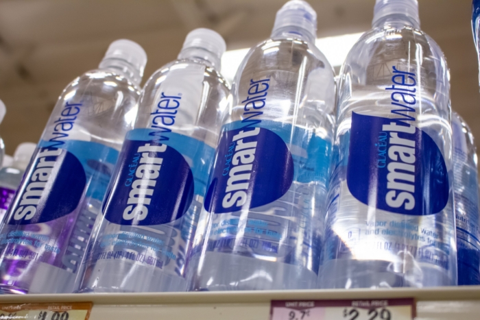 smartwater bottles on shelf