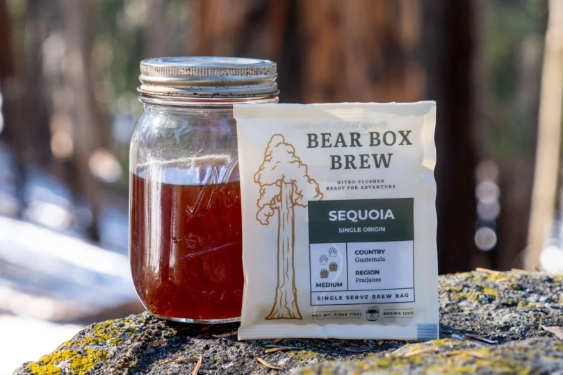 cold brew pouch and mason jar