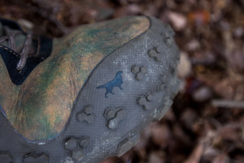 A closeup shot of the unique tread on the toebox of the irish Setter VaprTrek boots