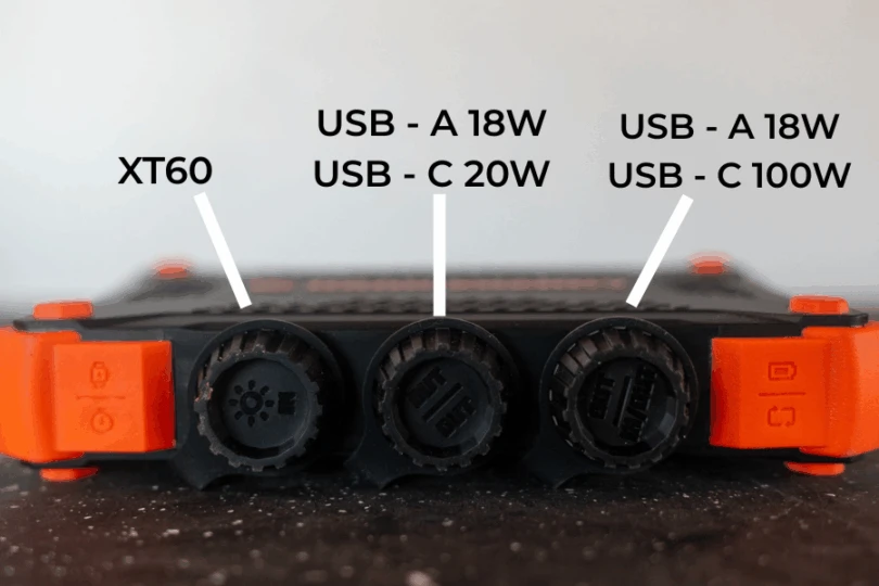 Ports labeled for USB and XT60 connections on the power unit